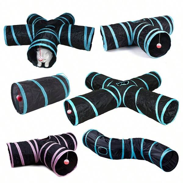 Cat Tunnel For Indoor Cats Interactive, Rabbit Tunnel Toys, Pet Toys Play Tunnels For Cats Kittens Rabbits Puppies Crinkle Pop Up Black 47" Shape S,Premium 3 Way Cat Tunnel, Collapsible Cat Tunnel For Indoor Cats 3 Way, Portable Play Tube With Peepholes, Perfect For Kittens, Rabbit & Small Pets, Fun Interactive Toy For Playtime & Exercise