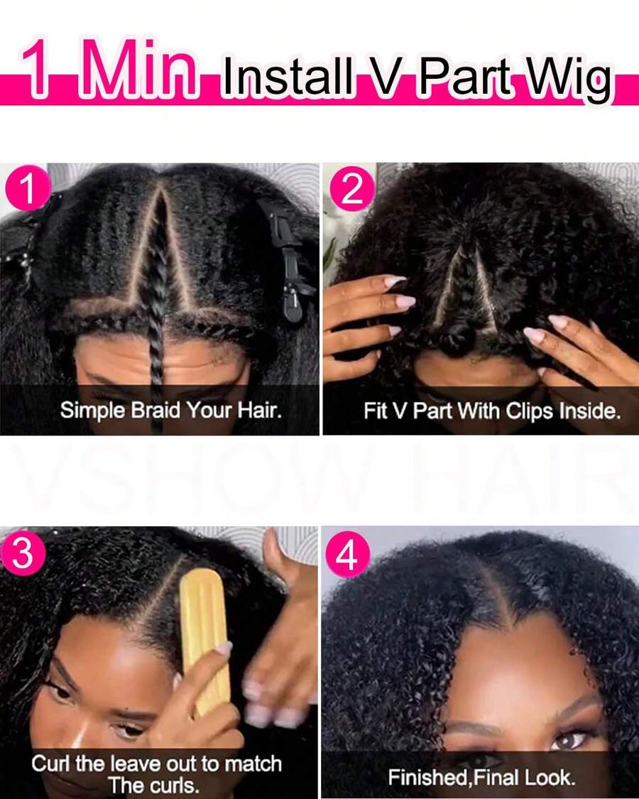 V Part Wig Human Hair No Leave Out 180 Density Upgrade U Part Curly