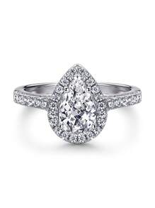 1pc Gorgeous And Elegant S925&925 Sterling Silver Water Drop Zirconia Stackable Rings For Women Prom Wedding Anniversary Ring Girlfriend Birthday Gift Fine Jewelry