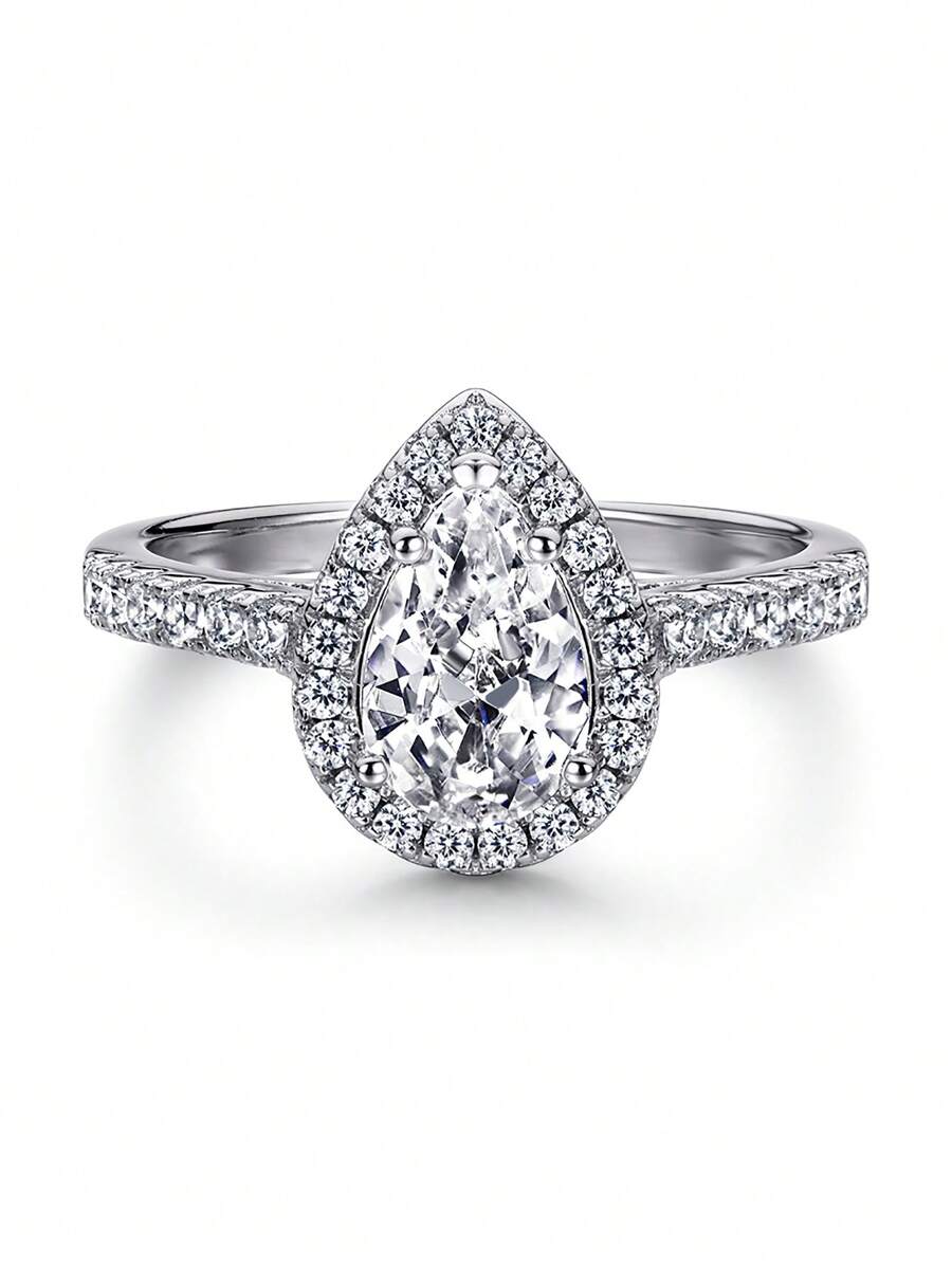 1pc Gorgeous And Elegant S925&925 Sterling Silver Water Drop Zirconia Stackable Rings For Women Prom Wedding Anniversary Ring Girlfriend Birthday Gift Fine Jewelry