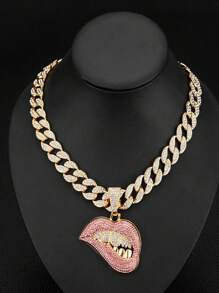 1pc Hip Hop Rhinestone Decor Lip Charm Necklace For Men Women For Daily Decoration, For Jewelry Gift And Party