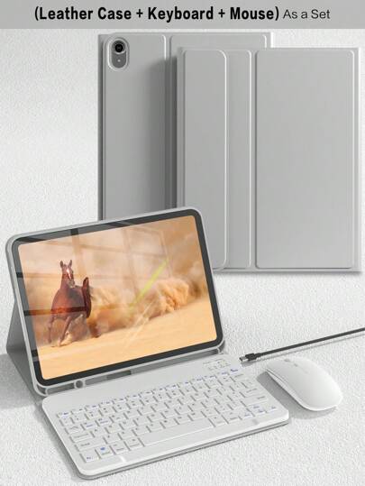 Keyboard Case With IPad Detachable Wireless Bluetooth Keyboard Mouse Battery 150 MAh Compatible And Apple Pencil Holder, For IPad 5th 6th 7th 8th 9th 10th Air 3 4 5 6 10.2 10.5 10.9 11-Grey