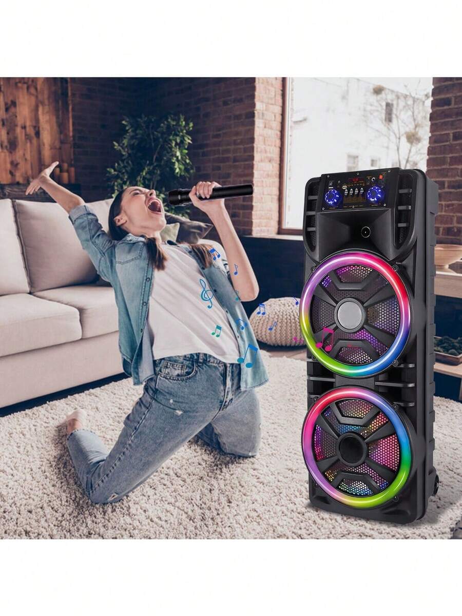 Party Bluetooth Speaker Rechargable Dual 12" LOUD Woofer FM Karaok MIC