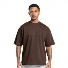 Kit 2 Oversized Cotton T-Shirts For Gym, Fitness And Sports With Plain Round Neck - 杏色 - 查看 2