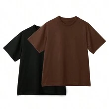 Kit 2 Oversized Cotton T-Shirts For Gym, Fitness And Sports With Plain Round Neck - 杏色 - 查看 7