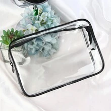 Túi đựng đồ vệ sinh cá nhân trong suốt có thể gấp gọn, túi đựng đồ du lịch tối giản có sức chứa lớn đựng đồ vệ sinh cá nhân và mỹ phẩm, hình vuông PVC - Đen và trắng - Xem 3