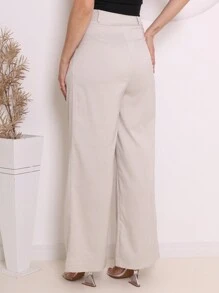 High Waisted Tailored Palazzo Pants For Women - 米色 - 查看 2