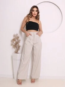 High Waisted Tailored Palazzo Pants For Women - 米色 - 查看 3