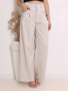 High Waisted Tailored Palazzo Pants For Women - 米色 - 查看 1