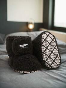 Myggpp 婴儿男孩女孩靴子新生儿鞋冬季雪地蝴蝶结防滑软底保暖婴幼儿学步鞋 - 黑色 - 查看 4