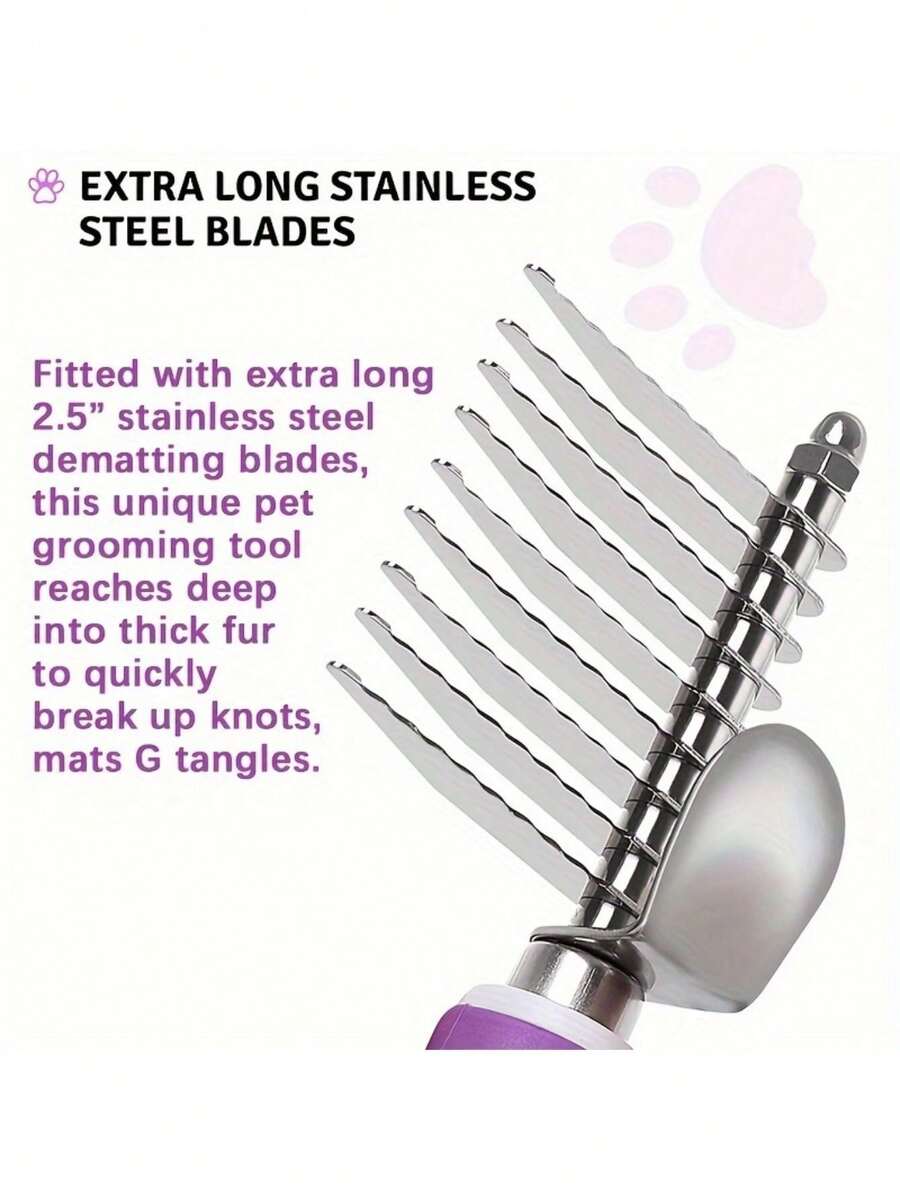 Pet Dematting Fur Rake Comb Brush Tool, Dog Comb With Steel Safety