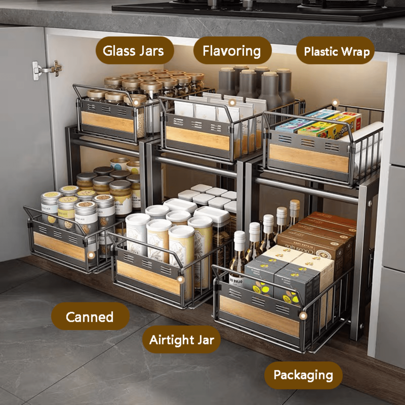 1pc Pull Out Organizer, Multifunctional Double-Layer Sundries Storage Rack, Sink Multi-Grid Drawer Storage Holder, For Kitchen, Bathroom, Mugs And Cosmetics, Home Organizers And Storage, Home Accessories, Home Decoration, Christmas Gifts, Home Gifts, Room Decoration