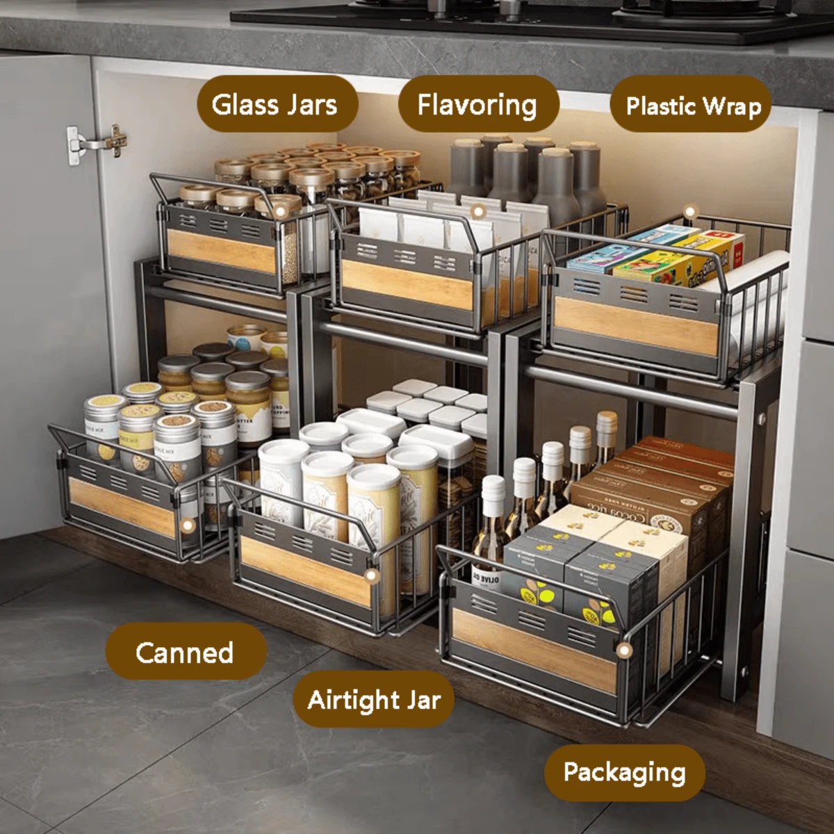 1个拉出式储物架，多功能双层收纳架，水槽抽屉收纳架，适用于厨房、浴室、杯子和化妆品收纳，家居整理，家居装饰，圣诞礼物，家居礼品，房间装饰