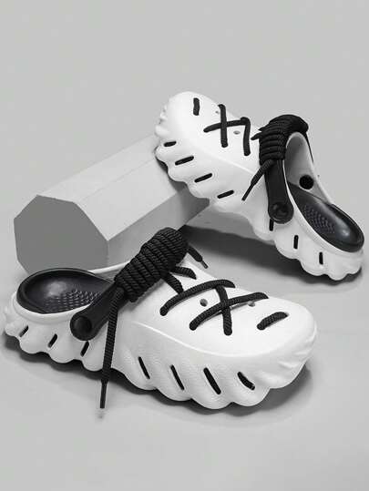 Men's Fashion Lace-Up Slide Sandals, Non-Slip Quick-Drying Slip-On Beach Shoes, Suitable For Indoor & Outdoor Walking, Men Lace-Up Slippers (Recommend Ordering One Size Up For Wide, Long Or High Instep Feet)