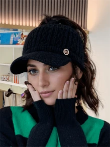 Cozy Knit Ponytail Visor Cap For Women - Thick, Warm Ear-Warming Baseball Hat With Adjustable Strap, Perfect For Autumn & Winter
