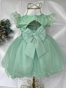 Baby Girl Flower Girl Graduation Party Dress Children's Flowers Pearls Green - 綠色 - 查看 2
