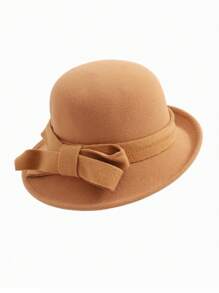 1 stuk effen dameshoed met strik, elegante retro, casual chique, modieuze fietshoed, geschikt voor wandelen in de buitenlucht, reizen, feesten, optredens, dagelijks gebruik, warm en winddicht, vintage bolhoed, Europese en Amerikaanse stijl, winter