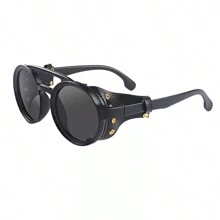 Gafas de estilo vintage de moda Steampunk resistentes al viento para montañismo, con montura redonda, gafas retro para hombres y mujeres con gafas laterales, ideales para ciclismo, motociclismo, y actividades al aire libre como la playa, vacaciones y viajes. (Estuche de gafas no incluido)