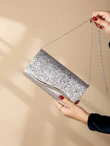 Bộ 4 chiếc nhẫn, hoa tai, vòng tay đính đá Rhinestone Eveningbag dùng cho ví cầm tay dự tiệc cưới Túi xách cho nữ Túi đựng đồ ăn tối lấp lánh Túi đựng đồ cầm tay dự tiệc cưới Ví cầm tay cô dâu - Bạc - Xem 3