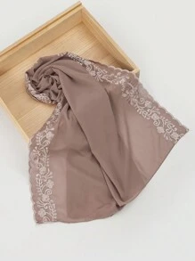 1件装女士纯色仿珍珠雪纺四叶草刺绣蕾丝边围巾、头巾、披肩，时尚优雅，马来西亚印尼 - 彩色 - 查看 8