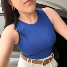 Women's Candy Colors Ribbed Cropped Tank Top Summer - 紫紅色 - 查看 9