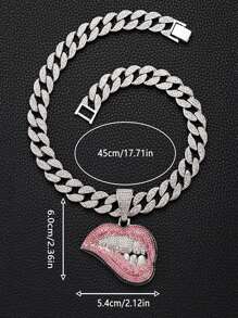 1pc Hip Hop Rhinestone Decor Lip Charm Necklace For Men Women For Daily Decoration, For Jewelry Gift And Party
