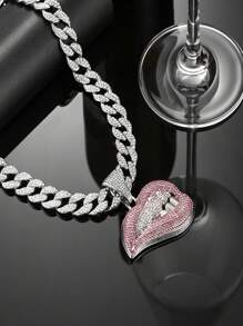1pc Hip Hop Rhinestone Decor Lip Charm Necklace For Men Women For Daily Decoration, For Jewelry Gift And Party