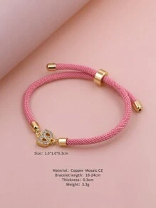 2025新款水钻A-Z字母手链，可调节粉色编织手链，简约风格，女士珠宝礼物