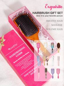 Exquisite Hairbrush Gift Box2/3Pcs/Set,Gift Set Curl Fluffy Styling Comb,Straightener Comb,Paddle Brush,Bristle Brush,V-Shaped Straight Comb,Neem Wood Comb,Curly Hair Brush,Detangler Brush Wet,Detangler Hairbrush Set,Mist Spray Bottle For Mother'S Day, Valentine'S Day, Birthday, Party Gift, And All Kinds Of Holiday Celebration,Hair Comb Set Gift Box Valentine's Day Gift For Girlfriend - Multicolor - View 4