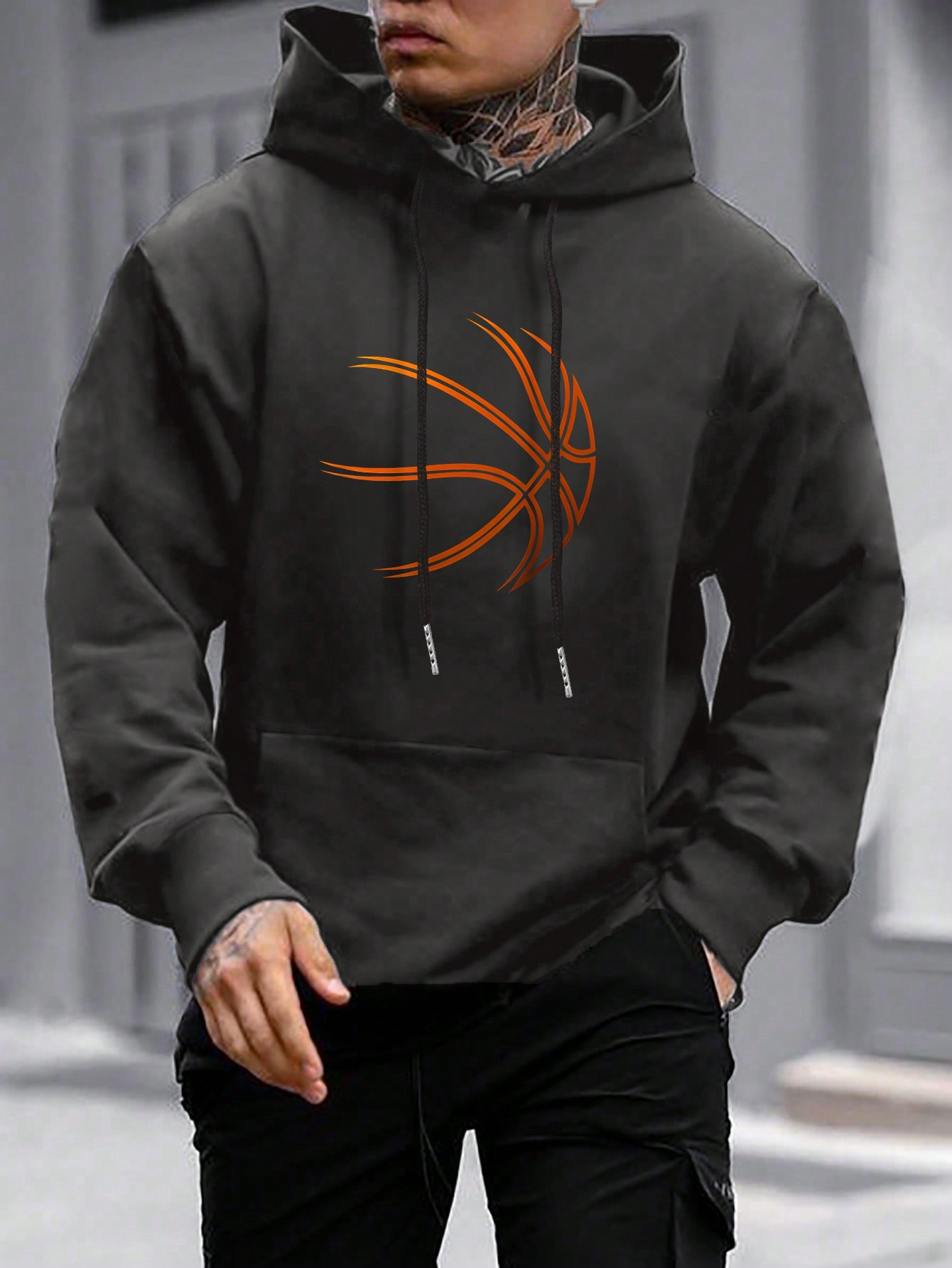 Men's Casual Palm Tree & Letter Print Fleece Hoodie For Holiday