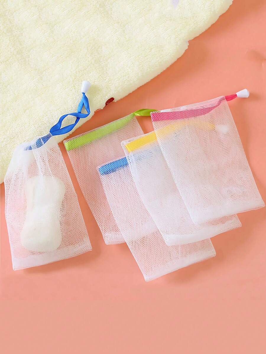 5 件装多色丝带拉绳泡泡网沐浴海绵、肥皂起泡网、洗面奶肥皂泡泡机 - 彩色 - 查看 1