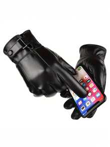Men's Winter Warm Faux Leather Cycling Gloves For Skiing And Driving