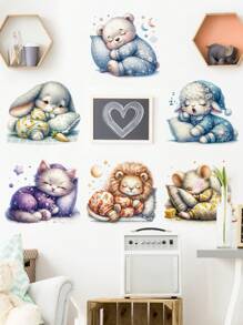 1 件卡通可爱睡着动物兔子、猫、老虎门/窗贴纸、墙贴 - 彩色 - 查看 7