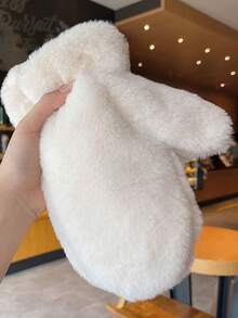 1 双可爱毛绒露指手套，女士保暖防雪防寒加厚纯色手套，秋冬季，冬季暖手器 - 彩色 - 查看 4