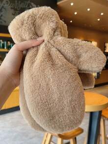 1 双可爱毛绒露指手套，女士保暖防雪防寒加厚纯色手套，秋冬季，冬季暖手器 - 彩色 - 查看 2