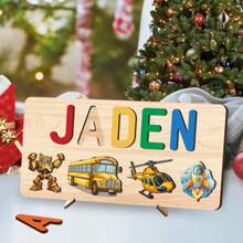 Anniversary Gift Wooden Puzzles For Toddlers 1-3 Personalized Wooden Name Sign Name Puzzle For Kids Personalized Montessori Toddler Gift /Easter Gift(With Stand)Winter Eve Gifts Back To School Winter Gift Ideas Boy Girl Valentine's Day