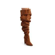 Over The Knee Wide Calf Slouchy Chunky Heel Boots - Brown - View 8