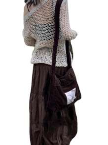 Women Long Skirt, Vintage Elegant Solid Pleated Fall Swing Skirt For Casual Daily - 深棕色 - 查看 4