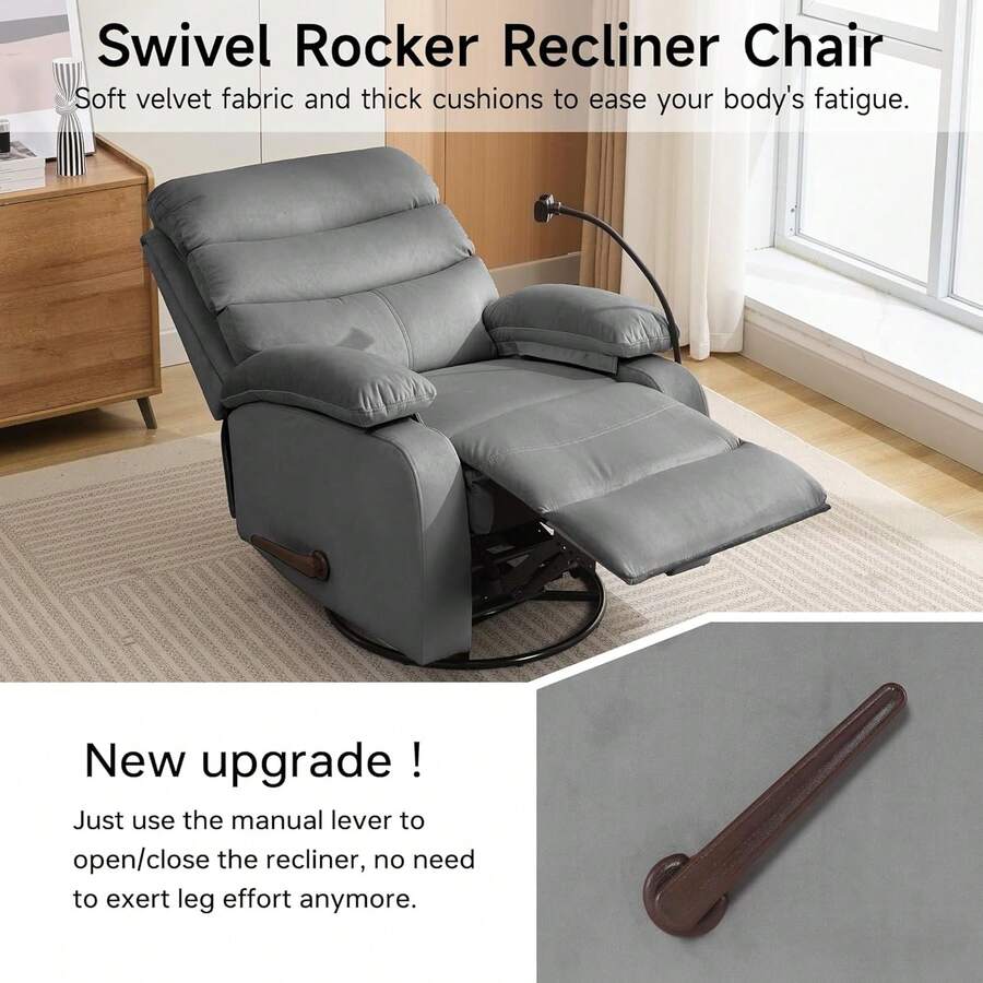 Swivel Rocker Recliner Chair For Adults, Rocking Recliner Chair, Manual
