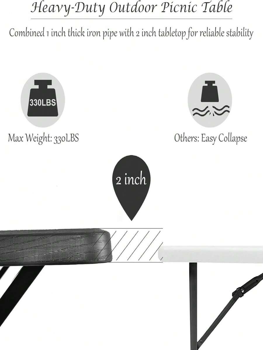 Picnic Bench Set Outdoor Camping All Weather Metal Base WoodLike