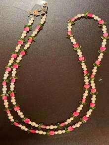 1 件女士时尚郁金香和珠饰挂绳，可调节肩带手机项链，个性化圆形珠子吊坠配件（不含手机壳） - 黃色 - 查看 3