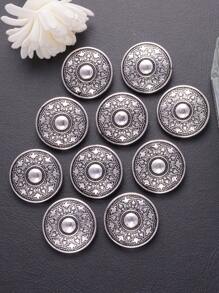10pcs Vintage-Inspired Metal Buttons For Coats & Sweaters - Golden And Silvery-Tone, Round Embossed Design, Ideal For DIY Clothing Sewing Projects, Knitwear Fasteners, Craft Supplies