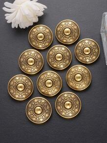 10pcs Vintage-Inspired Metal Buttons For Coats & Sweaters - Golden And Silvery-Tone, Round Embossed Design, Ideal For DIY Clothing Sewing Projects, Knitwear Fasteners, Craft Supplies