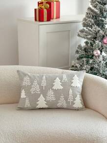 1 pieza Funda de cojín bordada con árbol de Navidad gris, apta para decoración interior, funda de cojín decorativa navideña, sin relleno