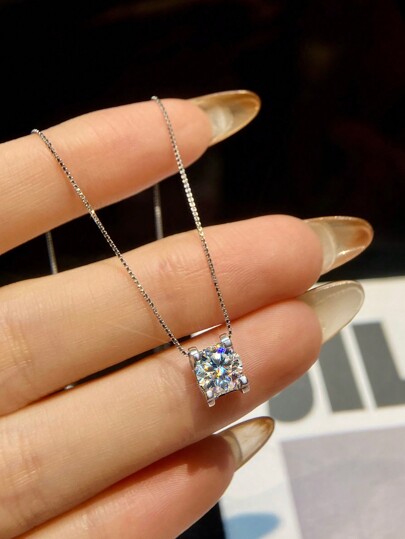 1pc 1 Carat Moissanite Necklace For Women Girls S925 Sterling Silver Setting Pendant Necklace Eternity Necklace Luxury Fine Ladies Jewelry Gifts For Sister Friendship Gift