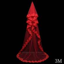 1 件新款新娘长头纱带花卉蕾丝边，时尚奢华透气摄影婚礼派对配件情人节 - 彩色 - 查看 10