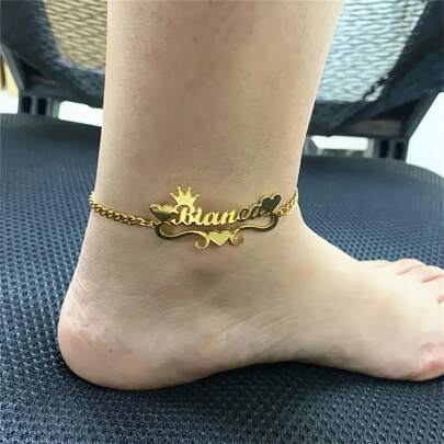 名前入りアンクレット、パーソナライズされたステンレスネームプレートとチェーン、カスタマイズされた名前のリンクアンクレット、名前入りアンクルチェーン、女性への最適なギフト