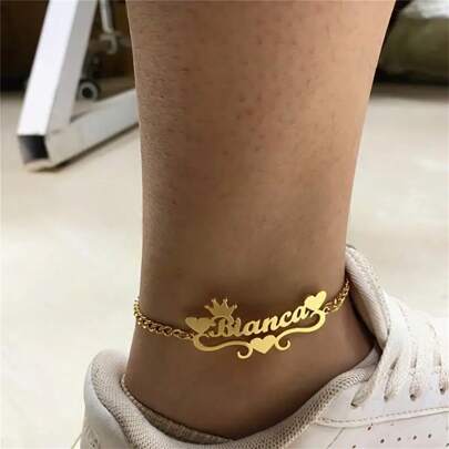 名前入りアンクレット、パーソナライズされたステンレスネームプレートとチェーン、カスタマイズされた名前のリンクアンクレット、名前入りアンクルチェーン、女性への最適なギフト