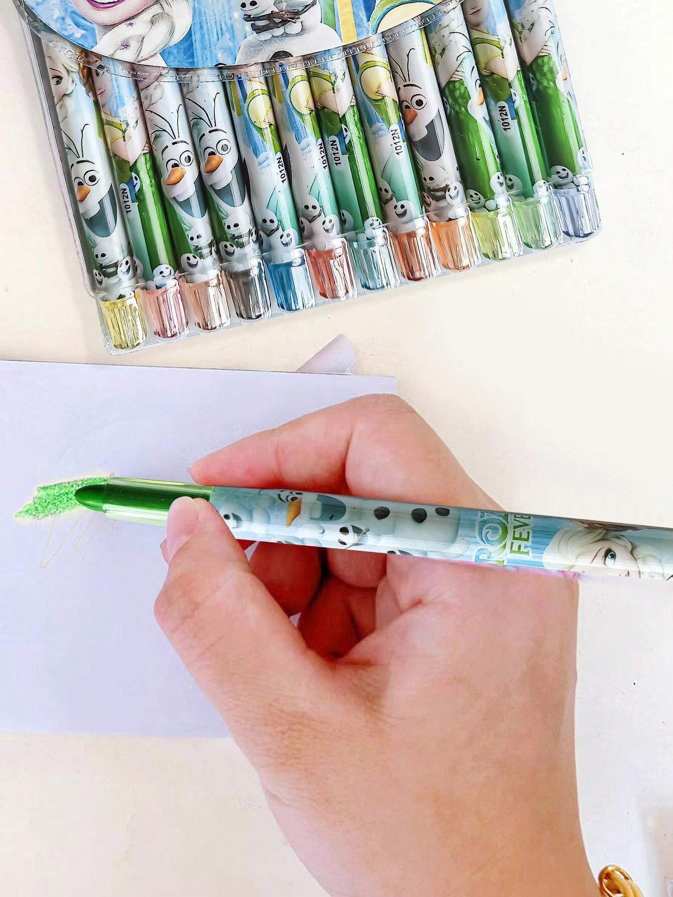Disney Princess Elsa Cute Cartoon Rotating Crayons 12 Colors Drawing