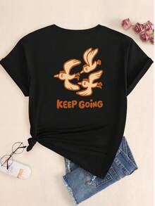Keep Going Women's Printed Casual Cotton Comfort Short Sleeve T-Shirt - màu đen - Xem 3